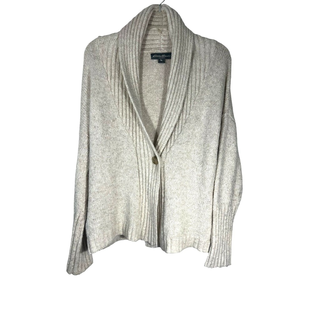Eddie Bauer Women's Ivory Long Sleeve Cardigan Sweater OVERSIZED XS